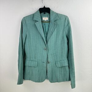 Jackpot Blazer Jacket Womens Size 2 Blue 100% Linen Pinstriped‎ Office Summer